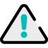 A teal exclamation mark in a white triangle indicating a warning