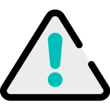 A teal coloured exclamation mark inside a grey triangle with a heavy black border