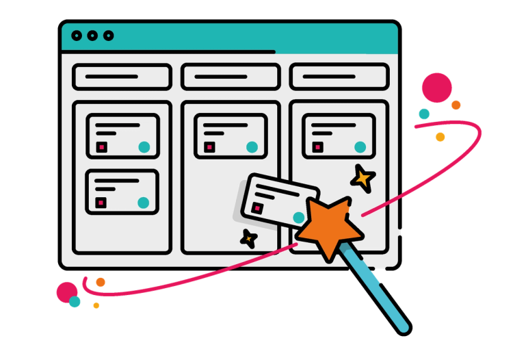 illustration of a kanban board with a magic wand