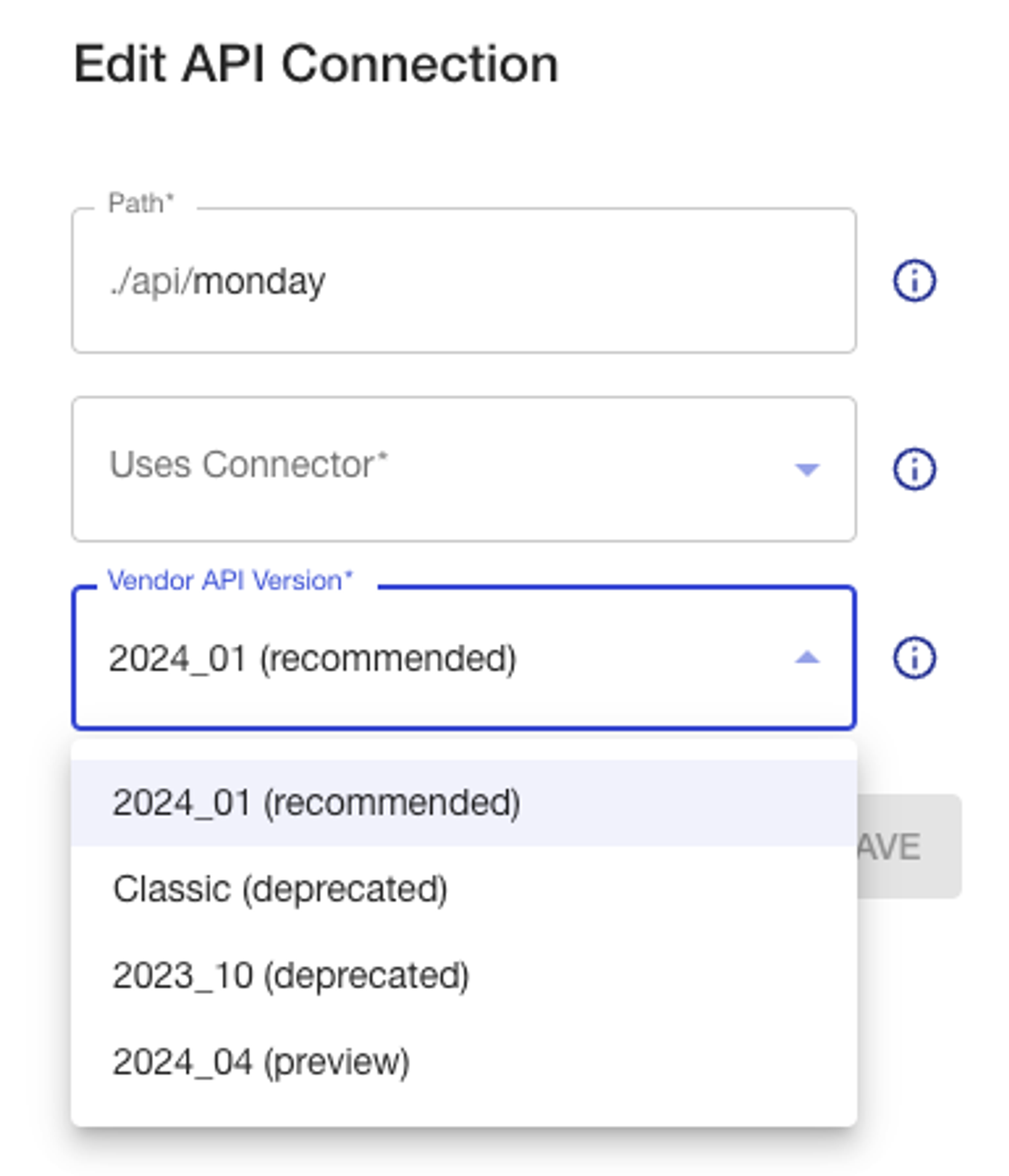 A PNG image showing how a user can select the right API version in the ScriptRunner Connect platform