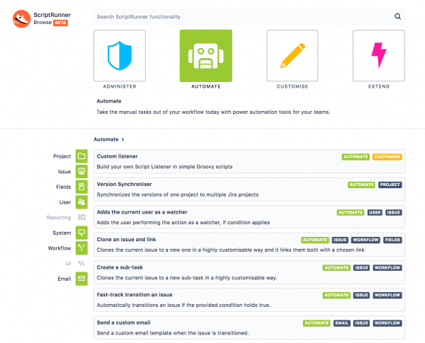 Screenshot of automate page