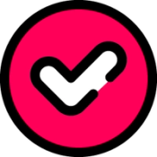 A white tick mark inside a pink circle