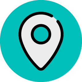 Map pin icon on a teal background