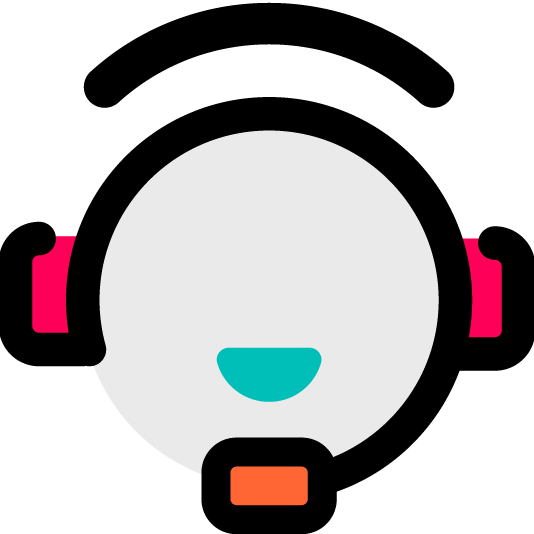 Icon of a smiling face wearing a headset