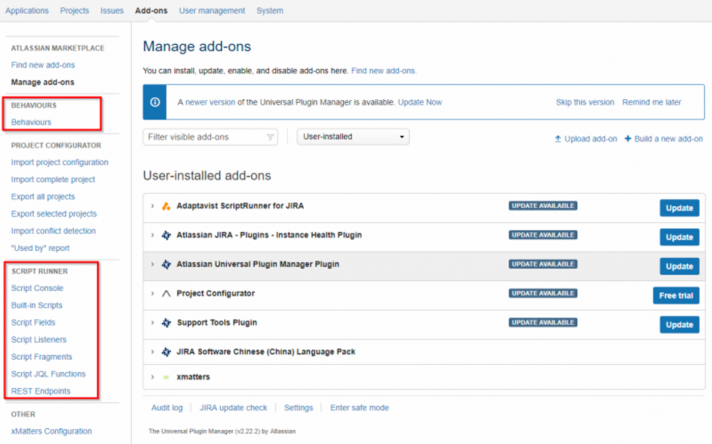 Screenshot of Jira showing where to access ScriptRunner