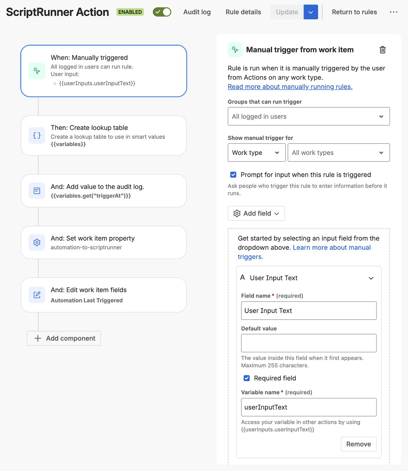 Manual trigger from work item