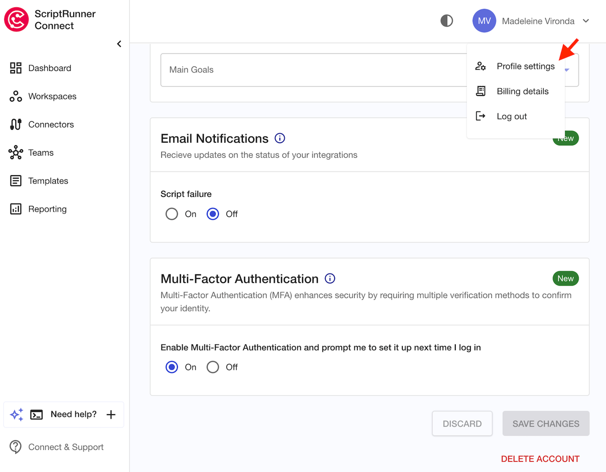 A PNG image showing how users can select the 'on' button to turn on multi-factor authentication in profile settings