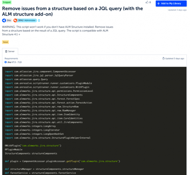 Snippet: Remove issues from a structure based on a JQL query