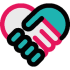 A colourful glyph shows a handshake shaped like a heart