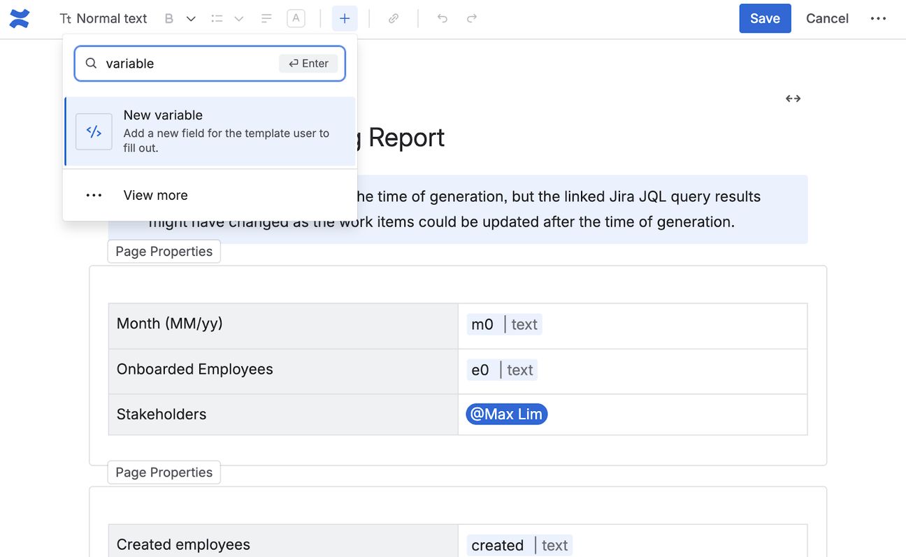 Add variable to report