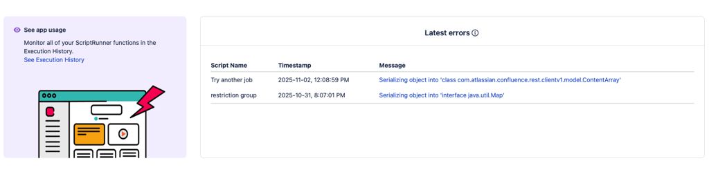 Monitoring of ScriptRunner for Confluence Cloud functions and surface recent script errors