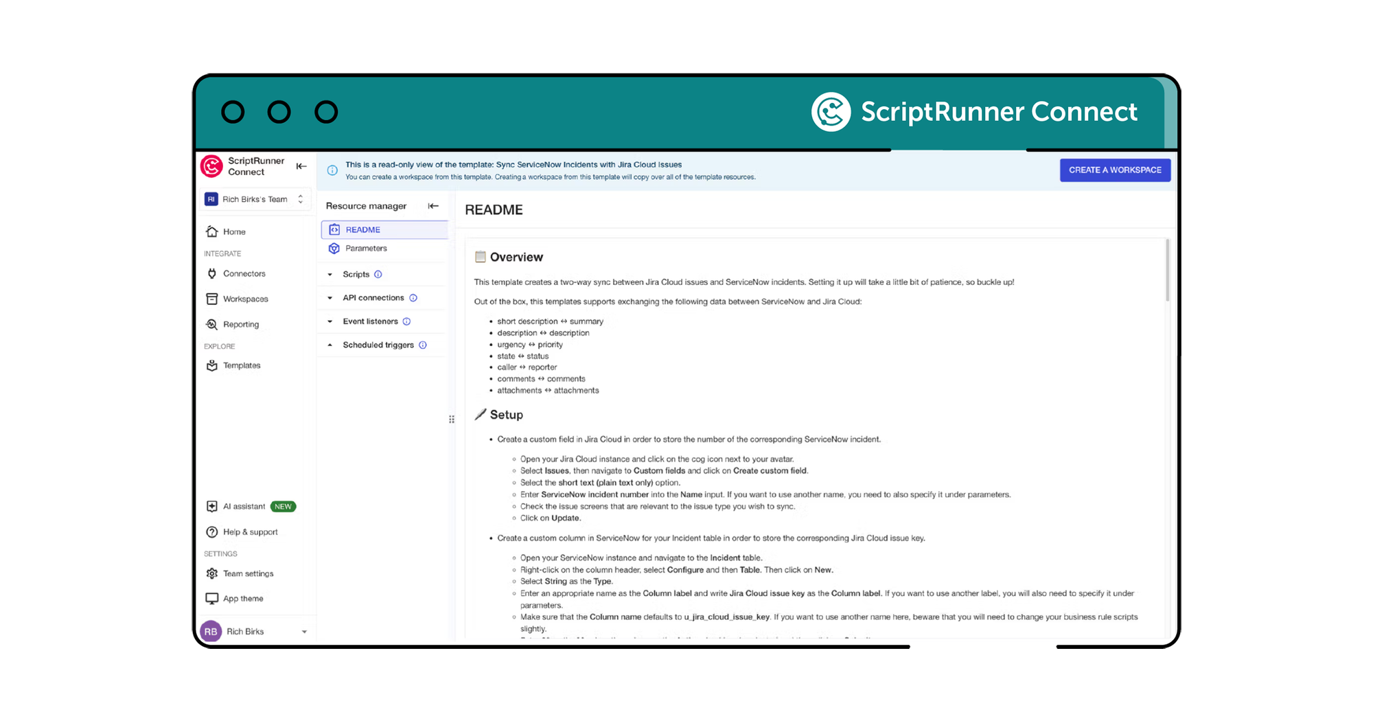 ScriptRunner Connect read me example screenshot