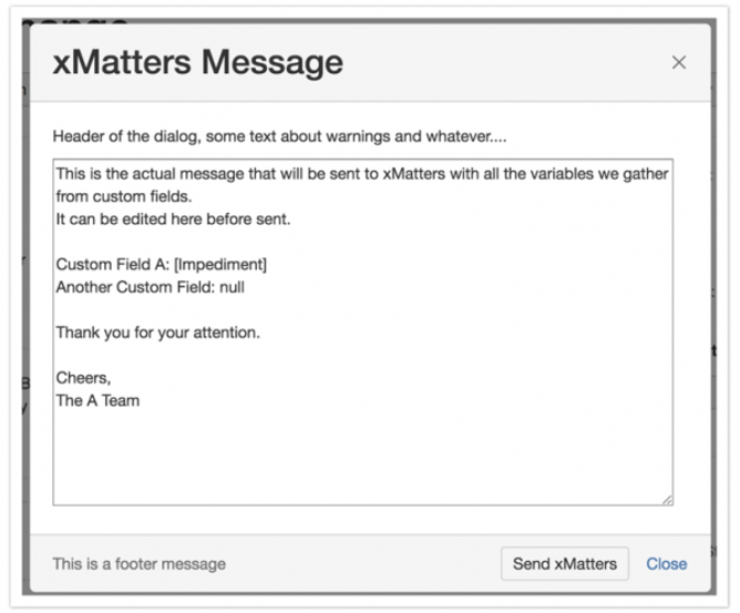 X matters message screenshot
