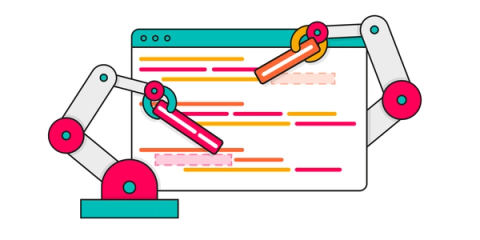 A pair of robot arms placing suggested scripts into a coding screen