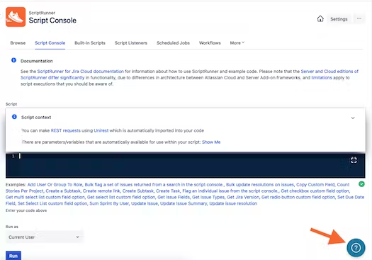 Screenshot of the script console