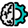 A cog and a brain icon