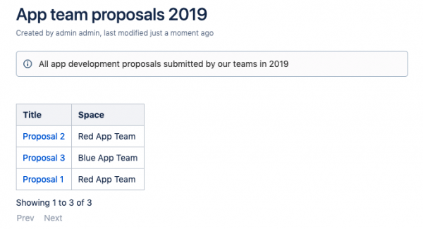 A table shows a list of proposals in a table with a count underneath it