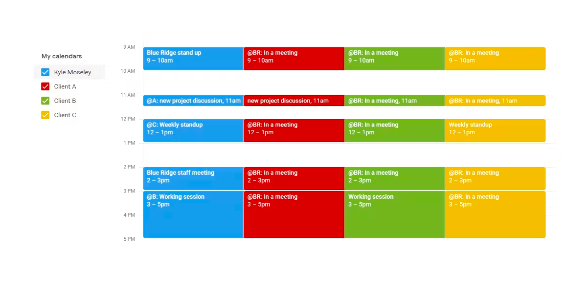 A screenshot of the successfully anonymised calendars