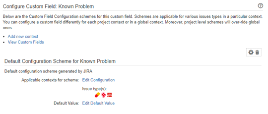 Screenshot of custom field configuration