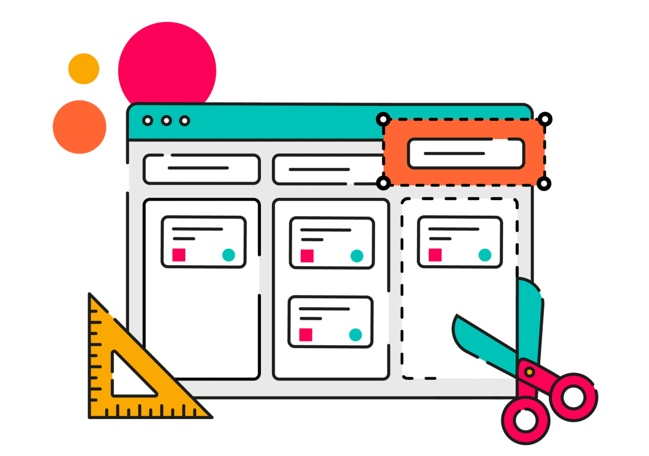 A Jira board being customised with an oversized ruler and pair of scissors