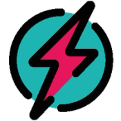 A pink lightning bolt inside a teal circle