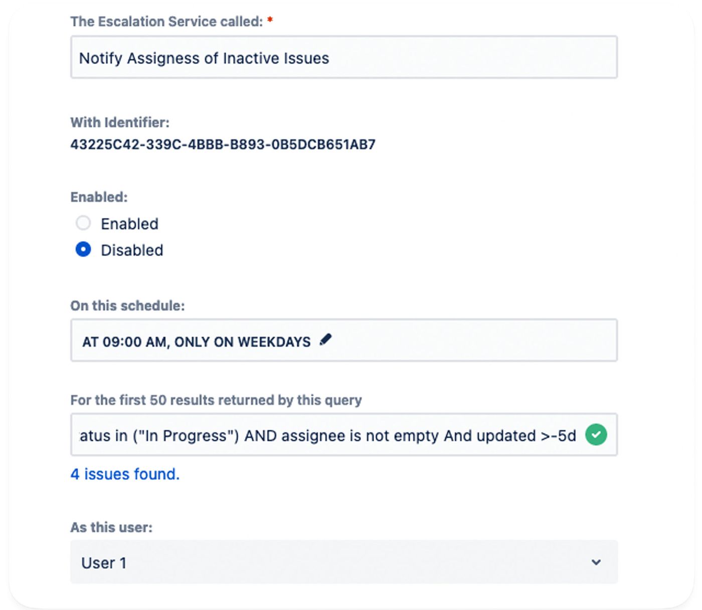 Escalation Service Config