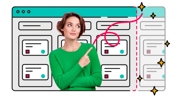 A person in a green jumper magically extending a Jira screen by pointing at it