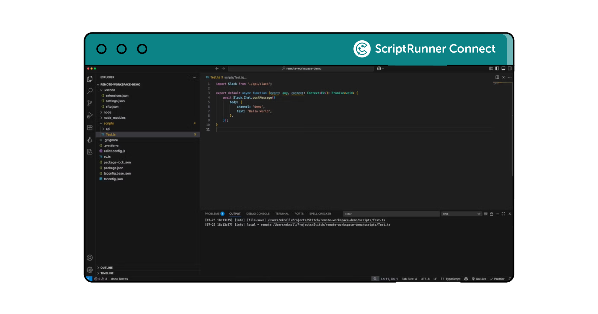 ScriptRunner Connect coding window screenshot for remote workspace