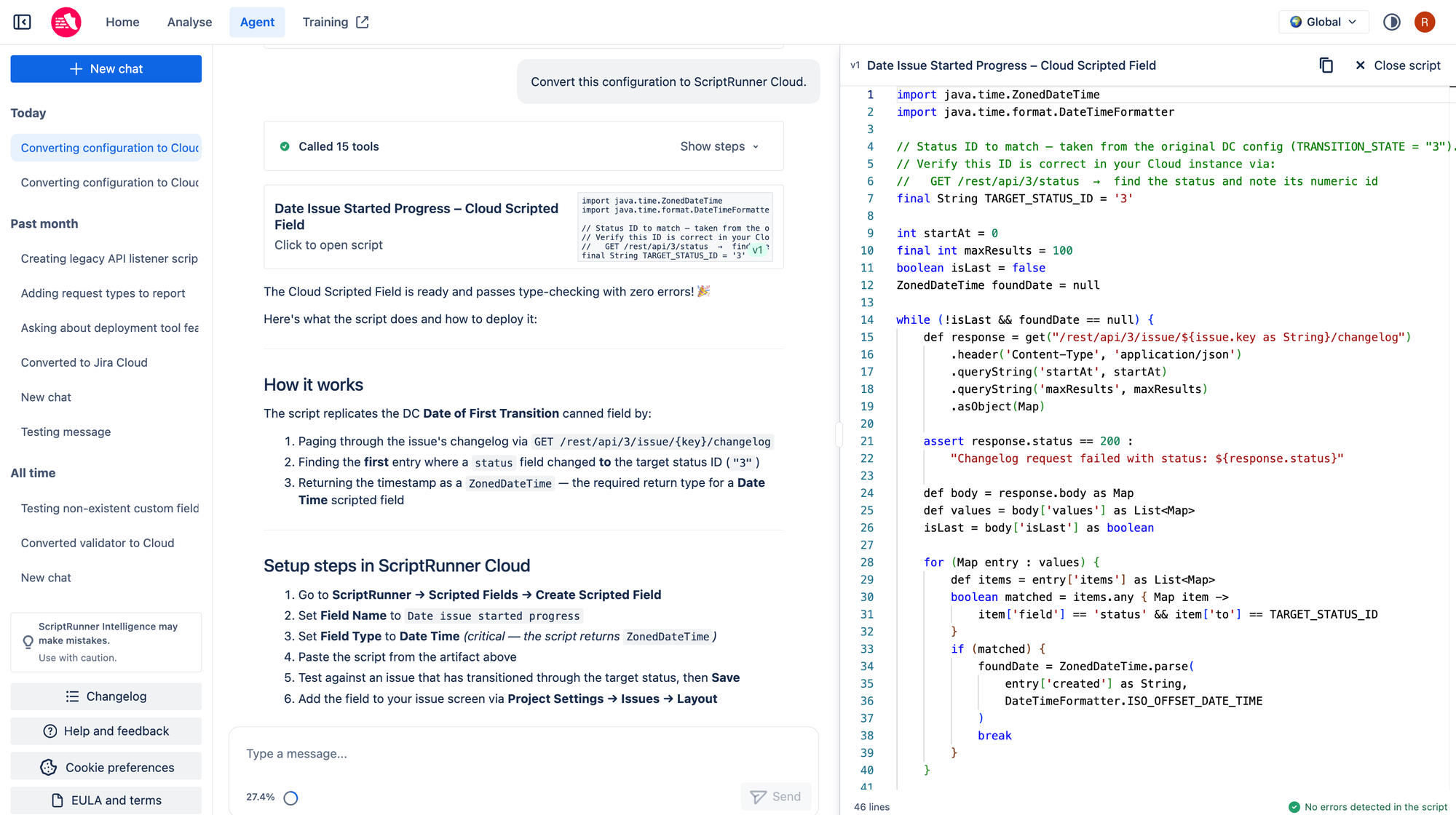 In-app screenshot of an SMS analysis configuration ready to convert to cloud