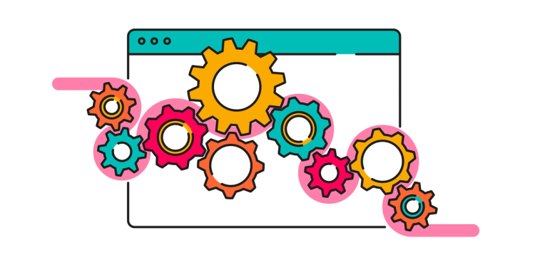 An illustration of a set of interlinking cogs suggesting an automated process is taking place