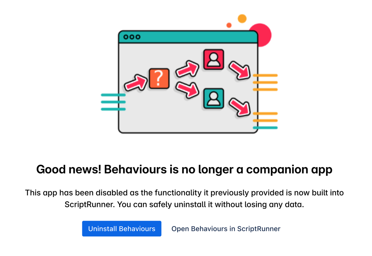 Screenshot of Behaviours app landing page prompting users to uninstall the app