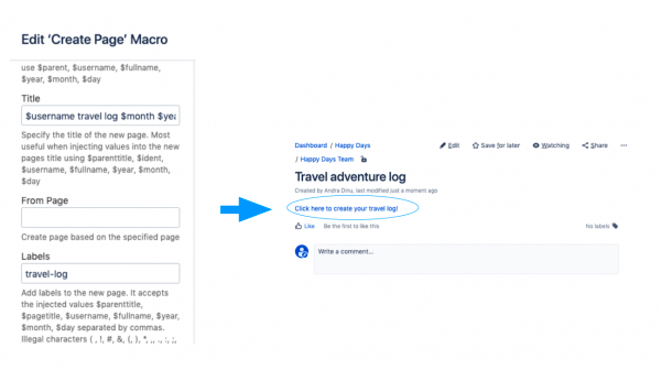 Setting up 'Create Page' and user view on page with ‘Create Page’ macro enabled