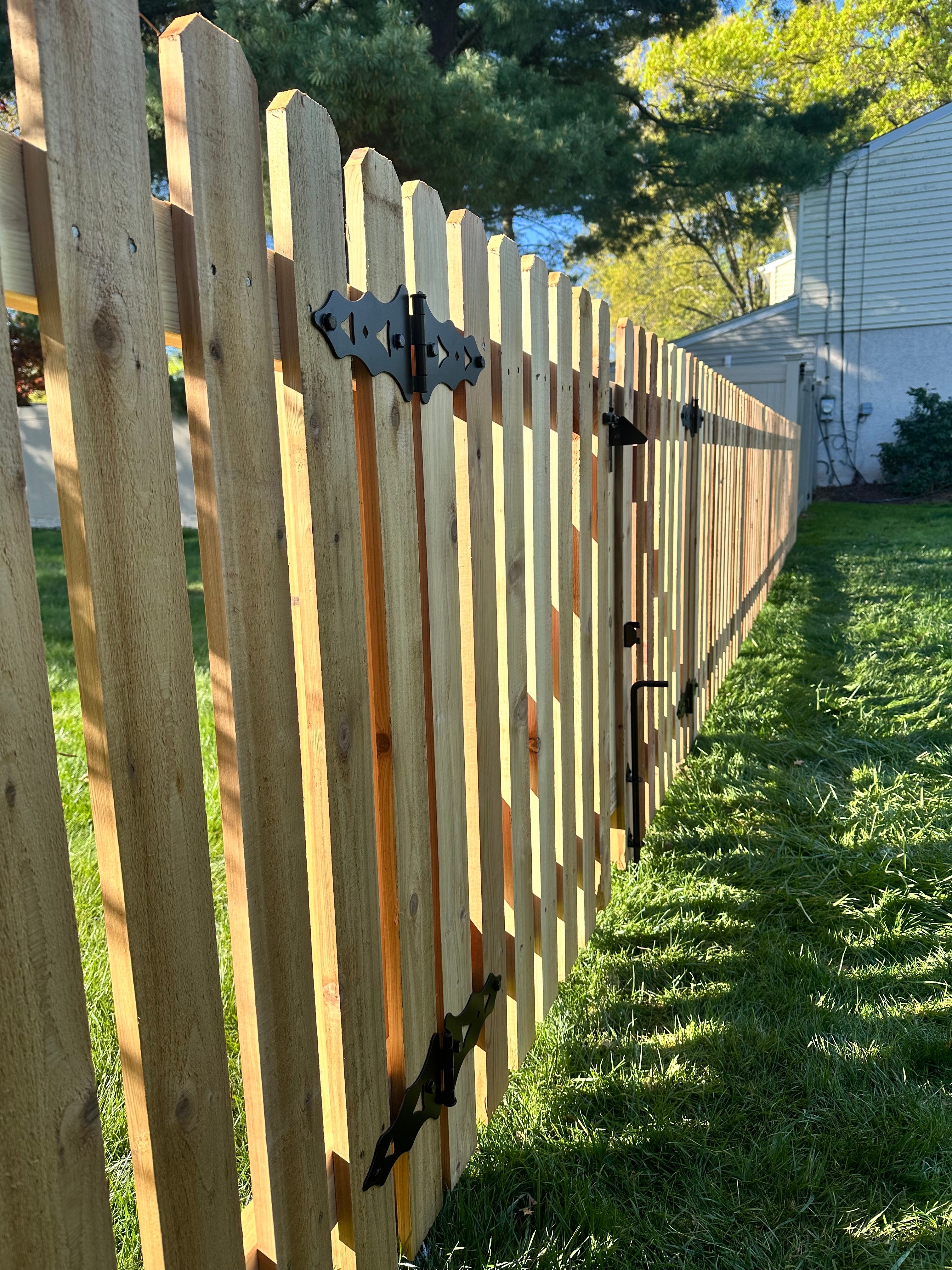 cedar picket fence double gate