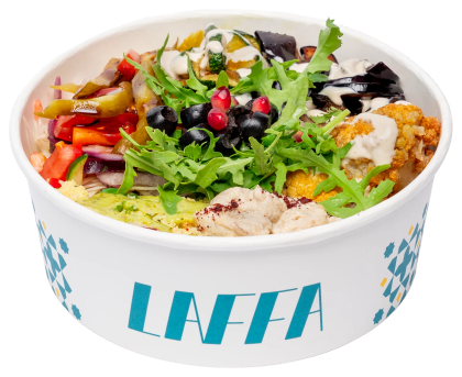 Laffa bowl met gegrilde groenten en olijven