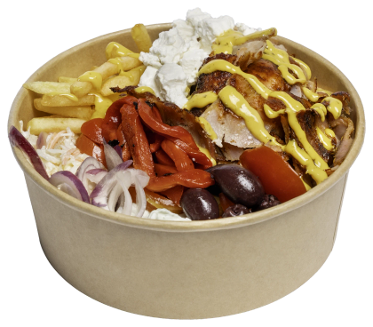 Gyrosbowl met friet, feta en olijven