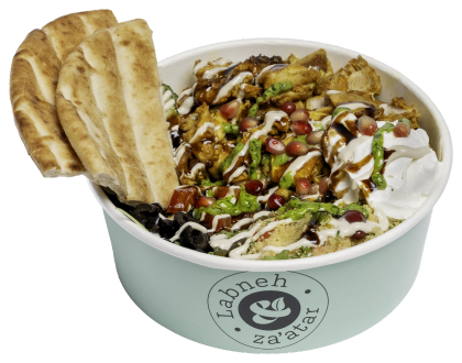 Bowl van Labneh & Za'atar met pitapunten rechtop in de kom