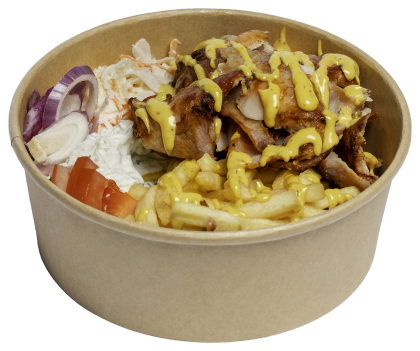 Gyrosbowl met feta, olijven en rode ui