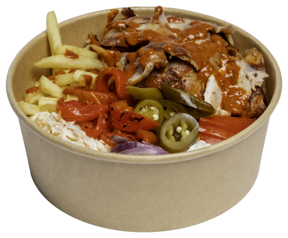 Gyrosbowl met tomaat, jalapeno en saus
