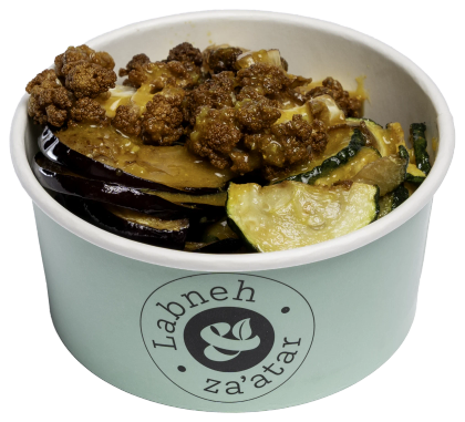 Falafel met gegrilde aubergine en courgette