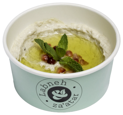 Labneh & Za'atar hummus met kikkererwten en granaatappel