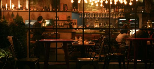 A bar and restaurant at night