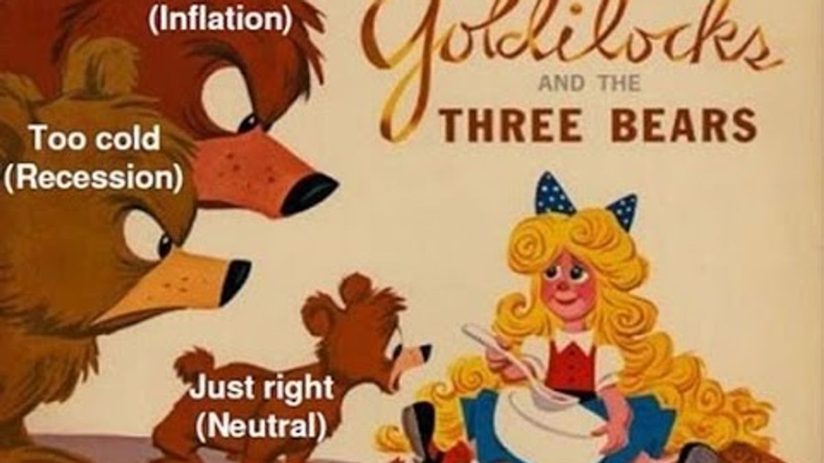 A healthy economy named after the famous children's story, "Goldilocks and the Three Bears."