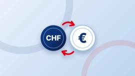 Deux pièces CHF et euro reliées par des flèches d'échange