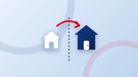 Flèche d'une maison vers une autre à travers une frontière en pointillés