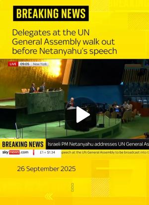 Dozens of delegates walked out of the hall at the General Assembly as Benjamin Netanyahu