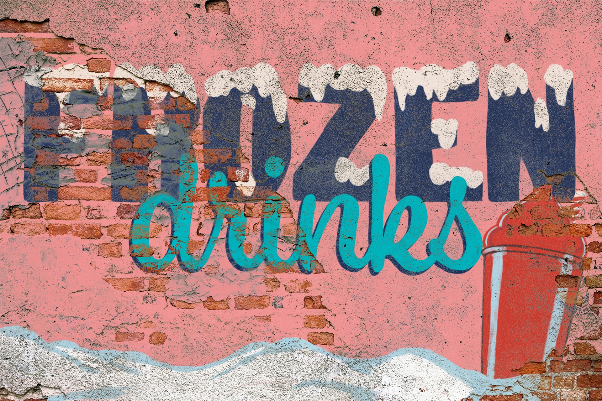 Faded Frozen Drinks sign on a brick wall