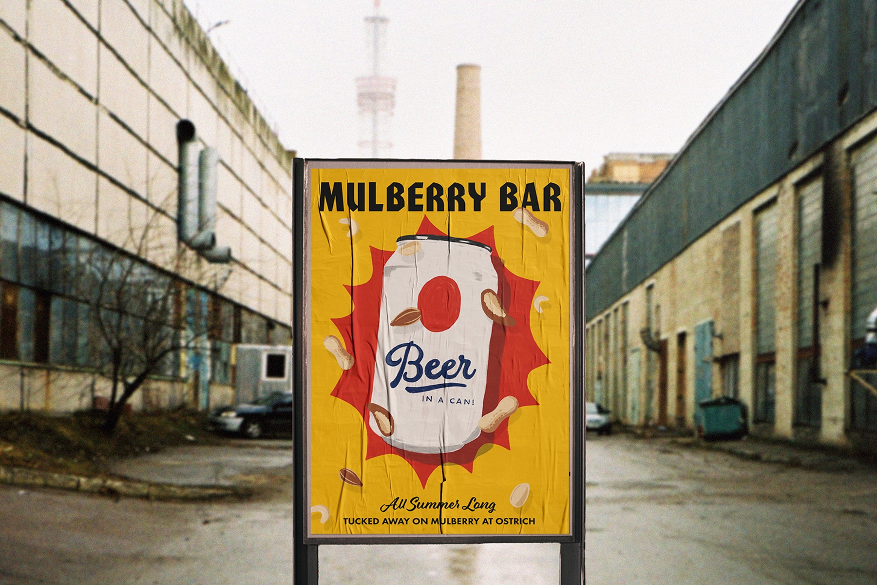 Mulberry Bar Poster in an industrial neighborhood