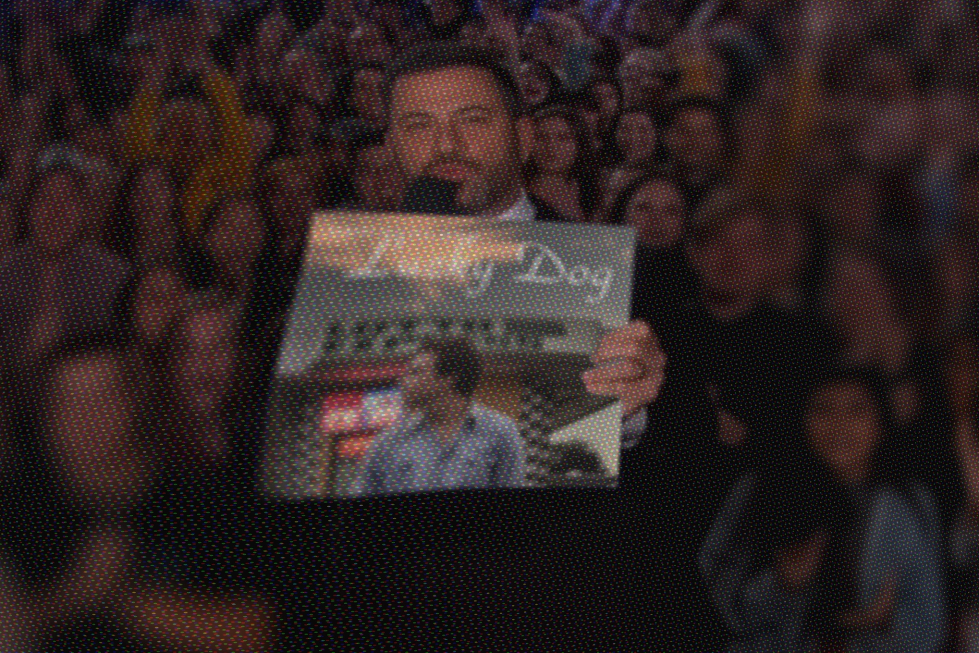Distorted CRT Monitor Image - Kimmel Holds Ben Stalets Lucky Dog Album