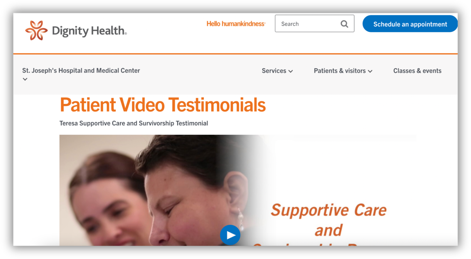 Dignity Health patient video testimonials page