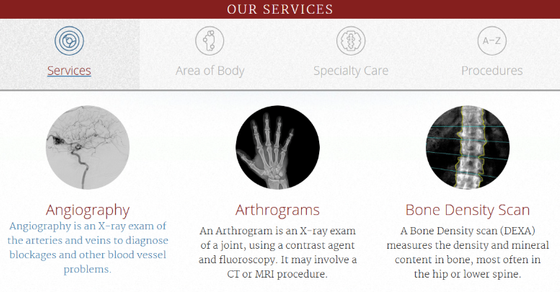Service pages for every radiology modality
